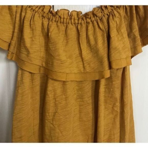 Matilda Jane Fast Lane Top Marigold Yellow Ruffle Off The Shoulder Blouse Size X - Picture 8 of 8